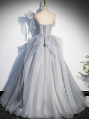 Prom Dress Cheap, Gray Sweetheart Tulle Long Prom Dress, Gray Evening Dress