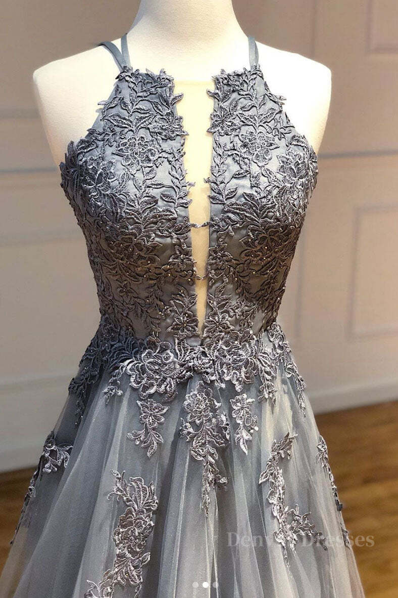 Bridesmaid Dress Websites, Gray tulle lace long prom dress gray tulle lace formal dress