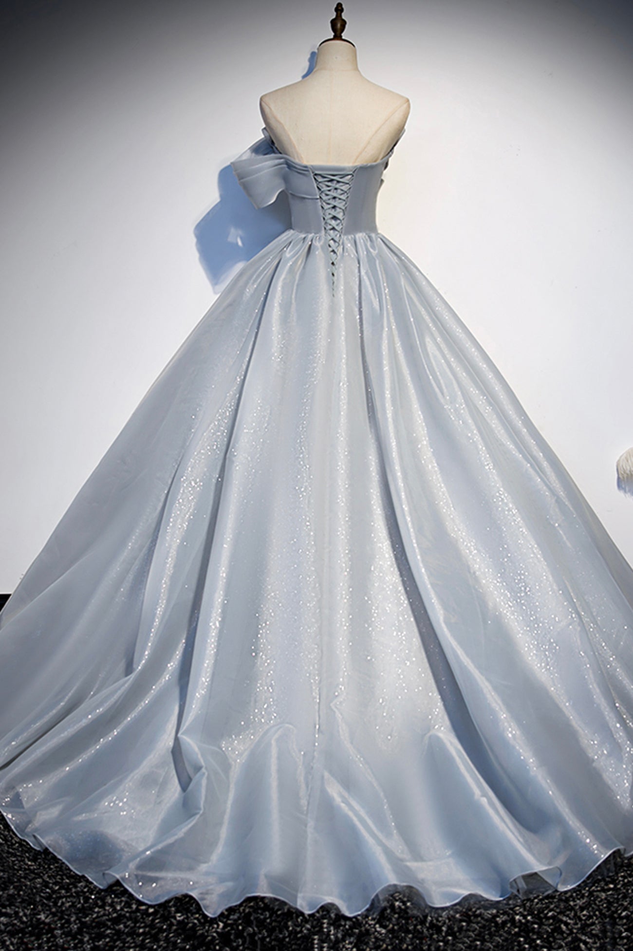 Elegant Dress, Gray Tulle Long A-Line Prom Dress, Gray Strapless Formal Evening Gown