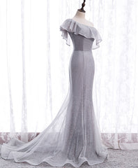 Prom Dresses Long Blue, Gray Tulle Mermaid Long Prom Dress Gray Tulle Formal Dress