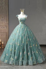 Formal Dress Homecoming, Green Lace Long A-Line Formal Dress, Spaghetti Strap Evening Gown
