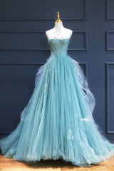 Formal Dress Off The Shoulder, Green Lace Tulle A-Line Long Formal Dress, Green Strapless Evening Dress