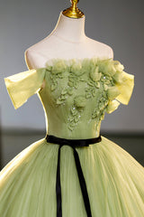 Prom Dress 2024, Green Off-Shoulder Tulle Long Formal Dress, A-Line Evening Dress