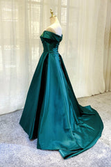 Bridesmaids Dresses By Color, Green Satin Long A-Line Prom Dress, Simple Off the Shoulder Evening Dress