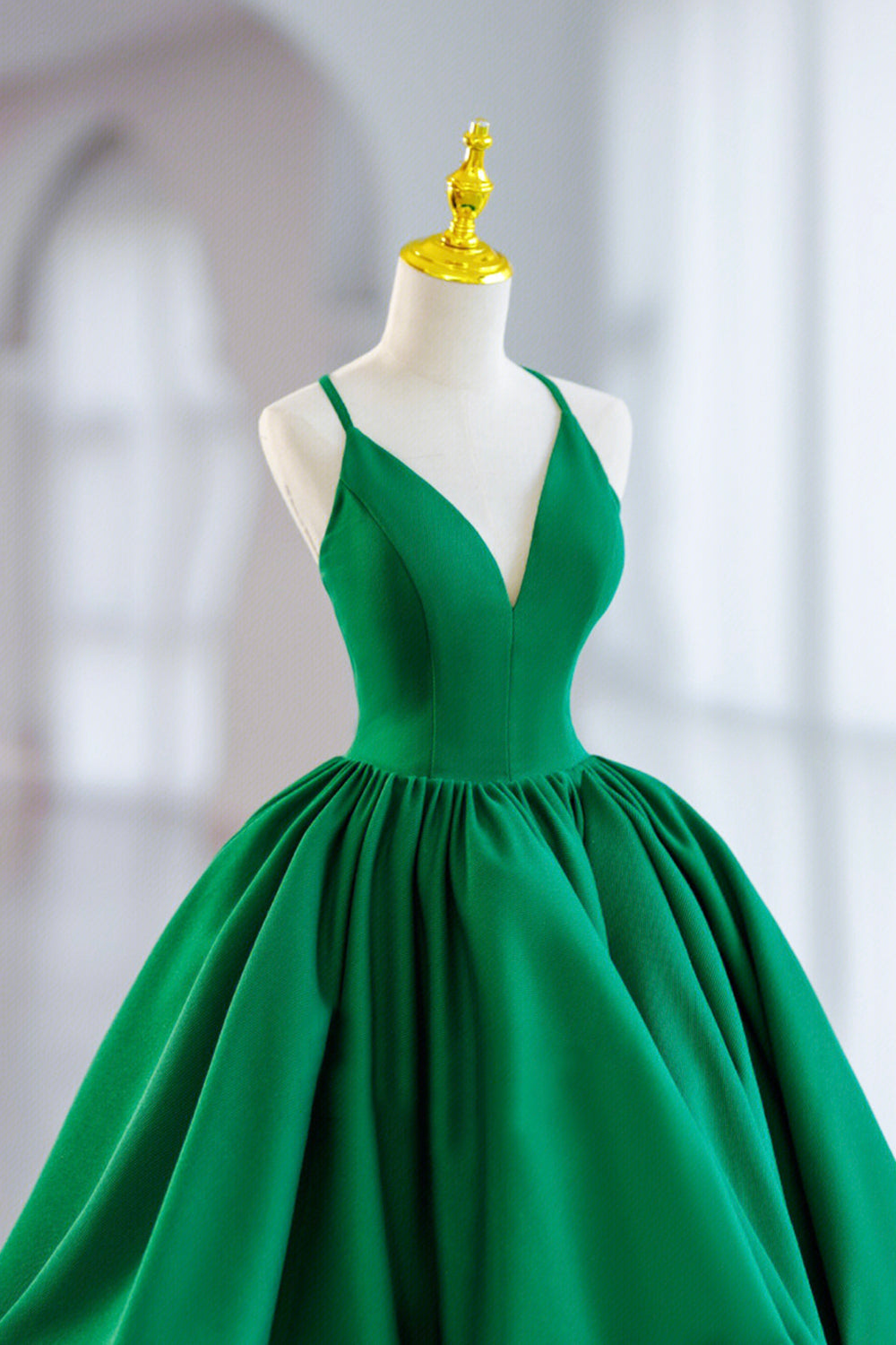 Evening Dress Wholesale, Green Satin Short A-Line Prom Dress, Green V-Neck Party Dress