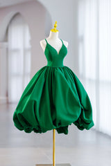 Evening Dresses 90015, Green Satin Short A-Line Prom Dress, Green V-Neck Party Dress