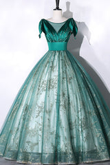 Black Tie Dress, Green Satin Tulle Long Prom Dress, Elegant A-Line Formal Dress