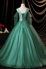 Bridesmaid Dress Purple, Green Scoop Neckline Tulle Formal Evening Dress, A-Line Long Sleeve Prom Dress