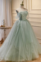 Best Prom Dress, Green Sweetheart Beaded Tulle Long Prom Dress, Green Evening Dress