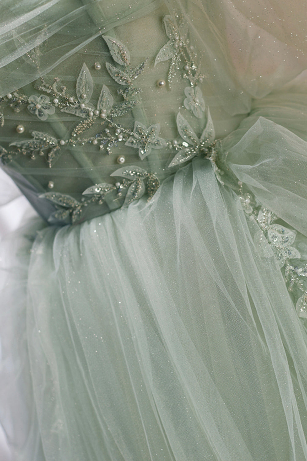Dress To Wear To A Wedding, Green Sweetheart Beaded Tulle Long Prom Dress, Green Evening Dress