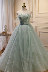 Mermaid Prom Dress, Green Sweetheart Beaded Tulle Long Prom Dress, Green Evening Dress