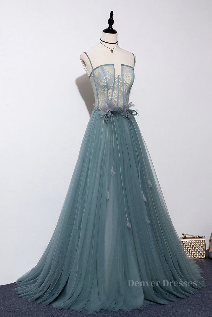 Party Dress A Line, Green sweetheart tulle lace long prom dress green formal dress