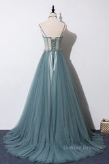 Party Dress Ball, Green sweetheart tulle lace long prom dress green formal dress