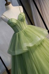 Elegant Gown, Green Sweetheart Tulle Long Prom Dress, A-Line Evening Graduation Dress