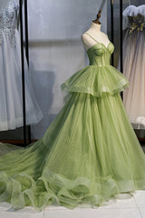 Flowy Prom Dress, Green Sweetheart Tulle Long Prom Dress, A-Line Evening Graduation Dress