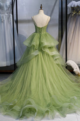 Dream Dress, Green Sweetheart Tulle Long Prom Dress, A-Line Evening Graduation Dress