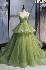 Senior Prom Dress, Green Sweetheart Tulle Long Prom Dress, A-Line Evening Graduation Dress