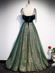 Prom Dress Long Beautiful, Green Tulle Lace Long Prom Dress, Green Tulle Formal Dress