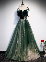 Prom Dress Lace, Green Tulle Lace Long Prom Dress, Green Tulle Formal Dress