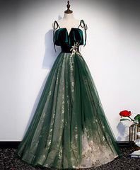 Bridesmaid Dresses Beach Weddings, Green Tulle Lace Long Prom Dress Green Tulle Lace Formal Dress