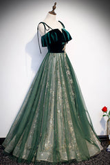 Bridesmaids Dress Style, Green Tulle Long A-Line Prom Dress, Green Spaghetti Straps Graduation Dress