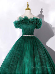 Prom Dresses Guide, Green tulle off shoulder long prom dress green tulle formal gown