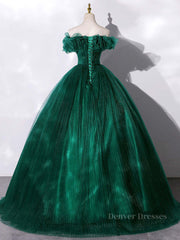 Prom Dress Guide, Green tulle off shoulder long prom dress green tulle formal gown