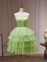 Bridesmaid Dress Websites, Green Tulle Short Prom Dress, Cute Green Homecoming Dresses