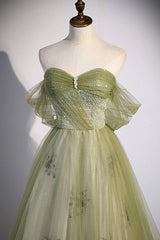 Homecoming Dress Stores, Green Tulle Sweetheart Neckline Long Prom Dress, Green Strapless Evening Dress