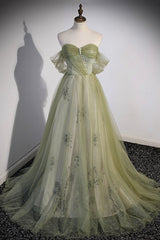 Homecoming Dress Website, Green Tulle Sweetheart Neckline Long Prom Dress, Green Strapless Evening Dress