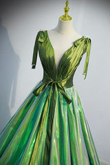 Sweet 17 Dress, Green V-Neck Long A-Line Prom Dress, Simple Green Evening Party Dress
