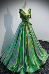 Fairytale Dress, Green V-Neck Long A-Line Prom Dress, Simple Green Evening Party Dress