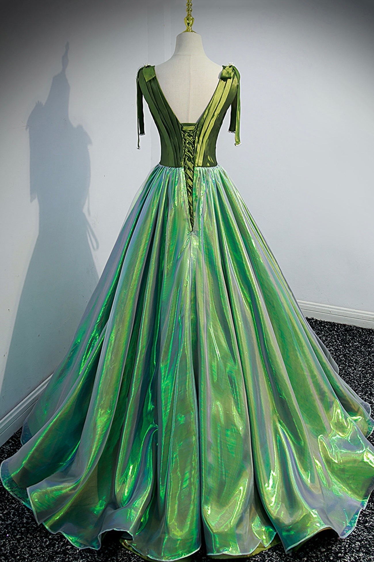 Light Blue Prom Dress, Green V-Neck Long A-Line Prom Dress, Simple Green Evening Party Dress
