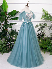 Prom Dresses 2016, Green V Neck Tulle Lace Long Prom Dress Lace Evening Dress