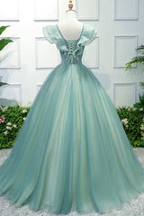 Bridesmaid Dresses Mismatched Spring Wedding Colors, Green V-Neck Tulle Long A-Line Prom Dress, A-Line Evening Formal Gown