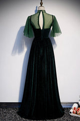 Party Dress Fashion, Green Velvet Long A-Line Prom Dress, Green Formal Evening Dress