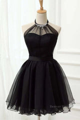 Prom Dress2053, Halter Neck Backless Black Short Prom Dress, Open Back Black Homecoming Dress