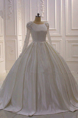 Wedding Dress Sales, Ivory Long Sleevess Jewel Ruffless Flowers Bedaings Wedding dress