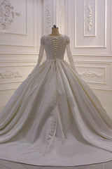 Wedding Dresses Sales, Ivory Long Sleevess Jewel Ruffless Flowers Bedaings Wedding dress