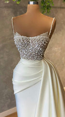 Evening Dress Prom, Ivory prom dress with pearl Prom Dresses Formal Evening Dresses