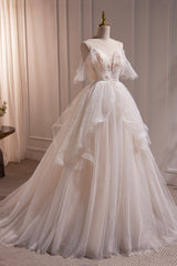 Party Dresses Wedding, Ivory V Neck Beaded Straps Party Dress, Ivory Floor Length Prom Dress