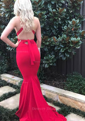 Party Dresses Online Shopping, Jersey Prom Dress Trumpet/Mermaid Sleeveless Court Train