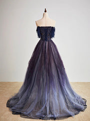 Bridesmaid Dress Colours, Purple Gradient Tulle Long Prom Dress, Beautiful A-Line Evening Party Dress