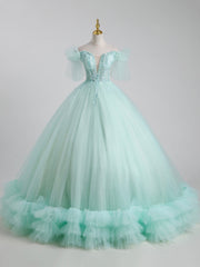 Wedding Inspiration, Beautiful Tulle Sequins Long Ball Gown, A-Line Tulle Sweet 16 Dress