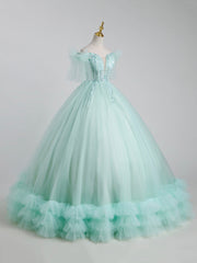 Prom Shoes, Beautiful Tulle Sequins Long Ball Gown, A-Line Tulle Sweet 16 Dress