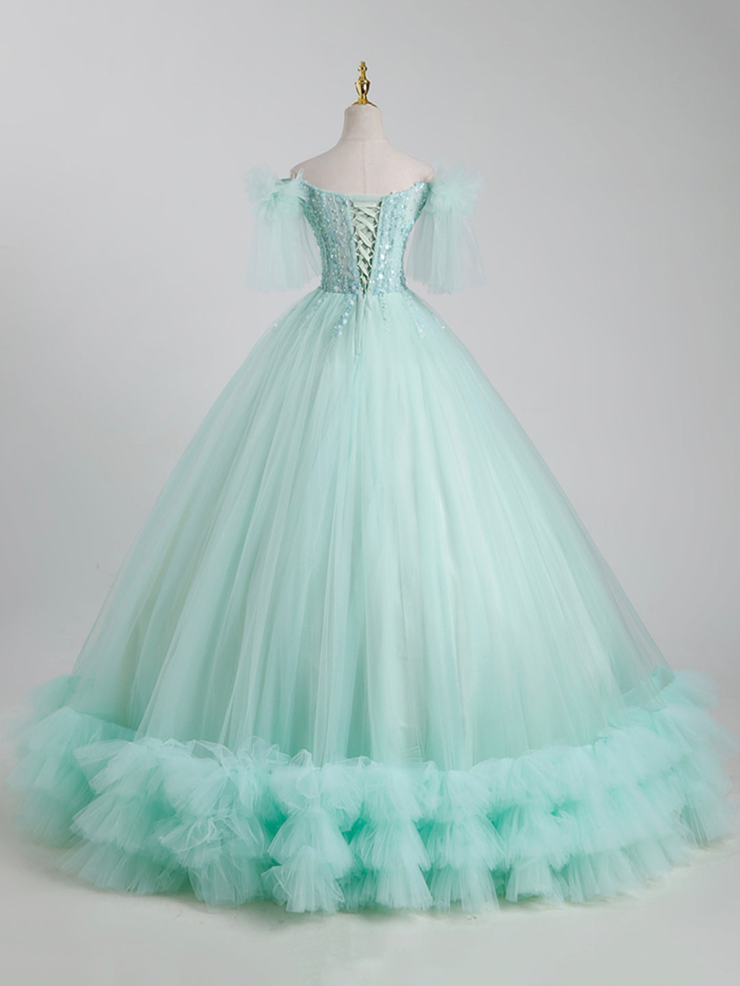 Winter Formal, Beautiful Tulle Sequins Long Ball Gown, A-Line Tulle Sweet 16 Dress