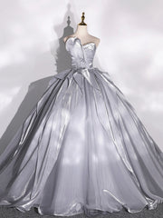 Formal Dress Styles, Gray Strapless Tulle Long Ball Gown, A-Line Evening Dress Formal Dress