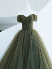 Party Dress For Christmas Party, Green Tulle Long Prom Dress, A-Line Off Shoulder Evening Dress