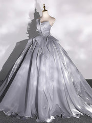 Formal Dresses With Sleeves, Gray Strapless Tulle Long Ball Gown, A-Line Evening Dress Formal Dress