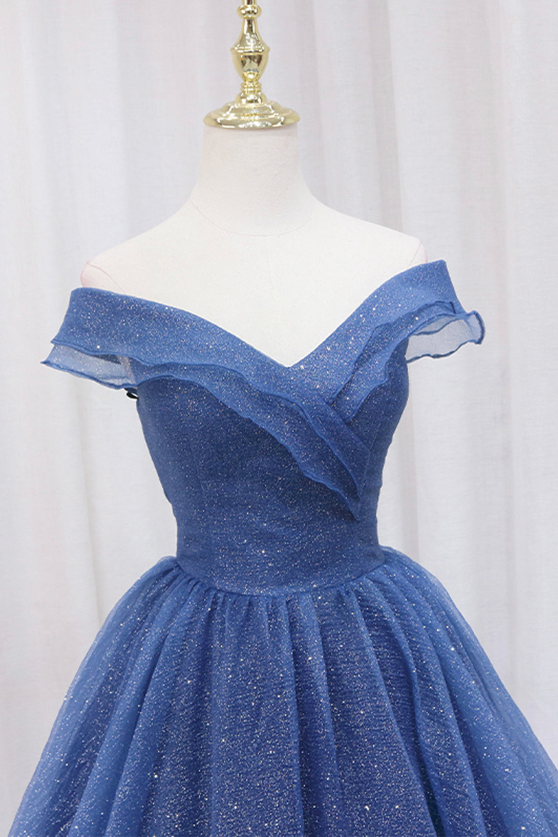 Bridesmaide Dresses Fall, Blue Off the Shoulder Long Party Dress Evening Gown, Blue Junior Prom Dress